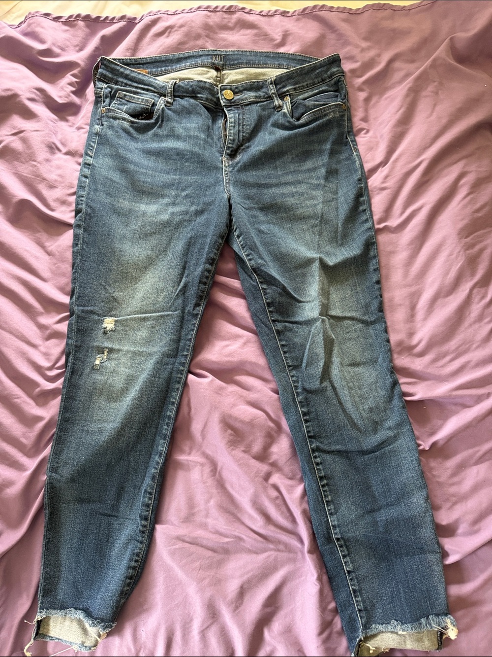 Kut from the Kloth Medium Blue Distressed Skinny Jeans